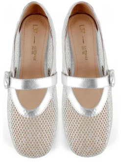 Leder-Ballerinas in Silber><noscript><img width=