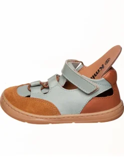 Leder-Barfußschuhe in Hellbraun/ Hellblau><noscript><img width=