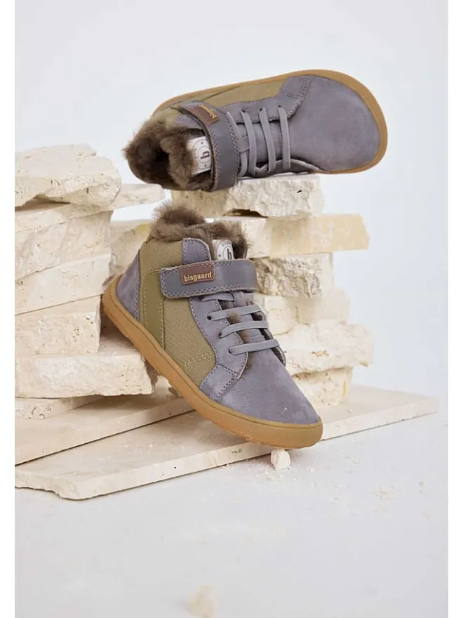 bisgaard Sneakers·Sneakers High^Leder-Barfußschuhe "Rafael" in Grau/ Khaki