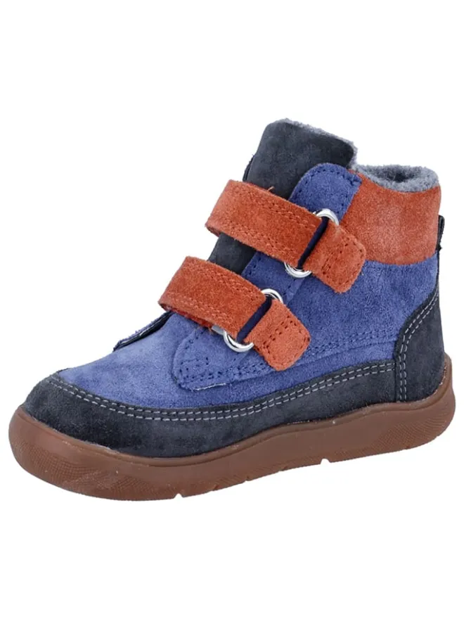 Richter Shoes Lauflernschuhe^Leder-Barfußschuhe "Samy" in Blau/ Orange