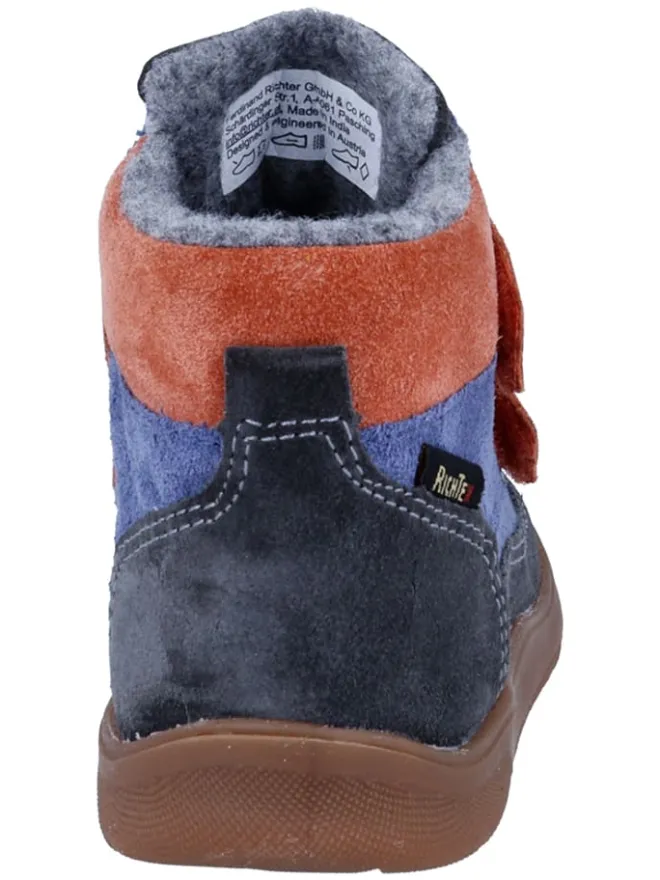 Richter Shoes Lauflernschuhe^Leder-Barfußschuhe "Samy" in Blau/ Orange