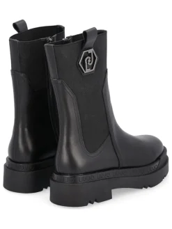 Leder-Boots in Schwarz><noscript><img width=
