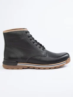 Leder-Boots in Schwarz><noscript><img width=