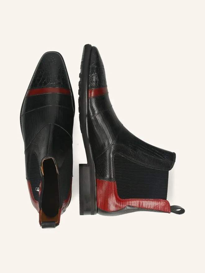 Leder-Chelsea-Boots "Elvis 12" in Schwarz/ Rot>MELVIN & HAMILTON Sale