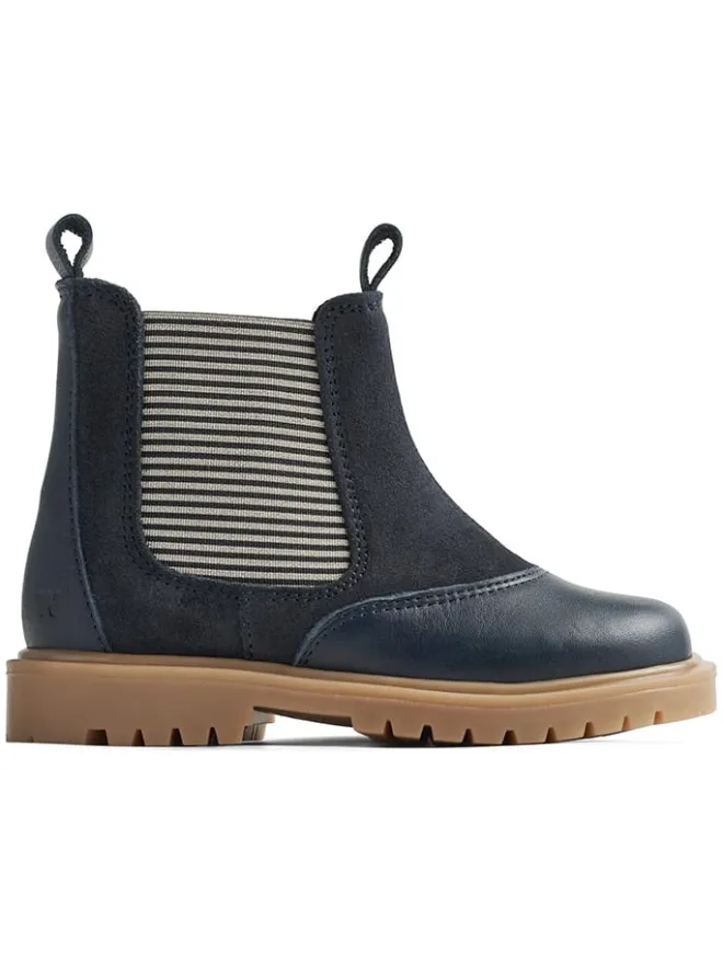 Leder-Chelsea-Boots in Dunkelblau>Wheat