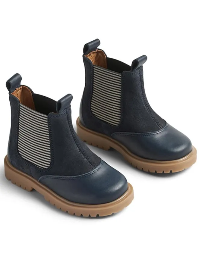 Leder-Chelsea-Boots in Dunkelblau>Wheat