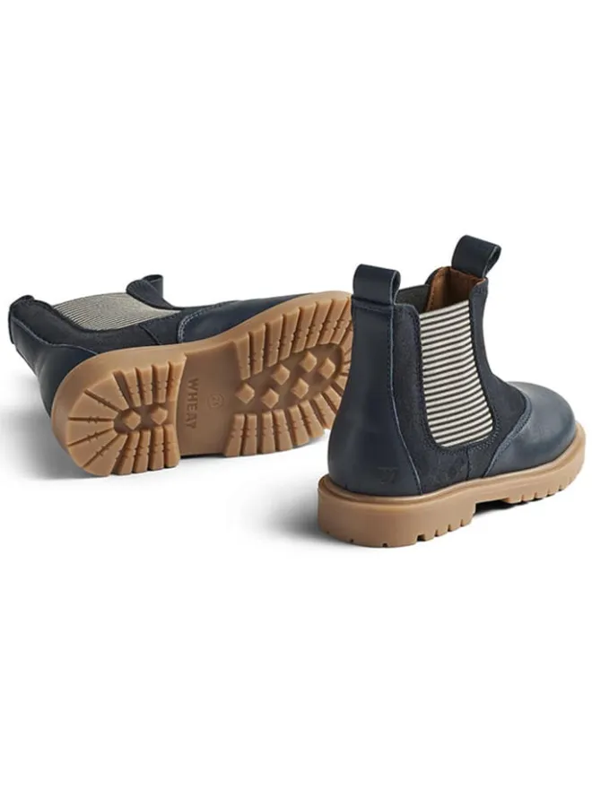 Leder-Chelsea-Boots in Dunkelblau>Wheat