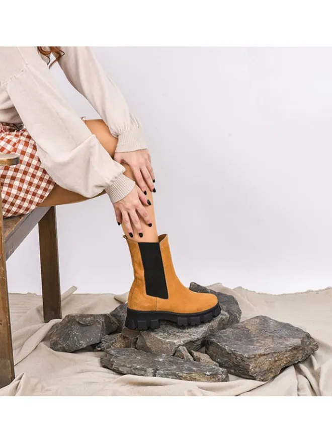 Leder-Chelsea-Boots in Hellbraun>Moosefield Online
