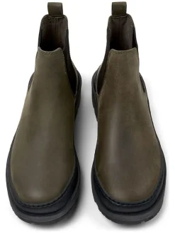 Leder-Chelsea-Boots in Khaki/ Schwarz><noscript><img width=