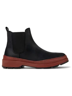 Leder-Chelsea-Boots in Schwarz/ Hellbraun>Camper New