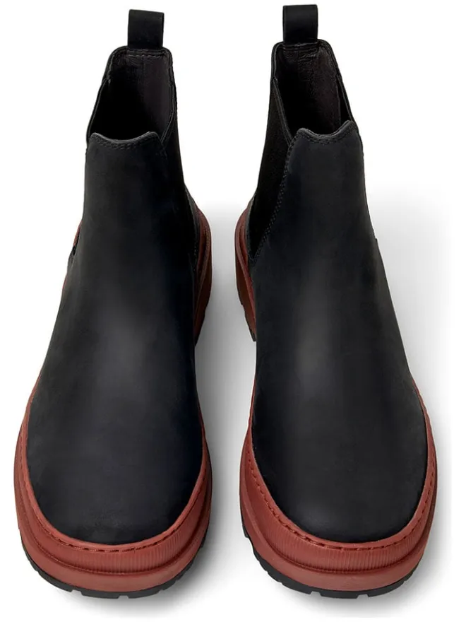 Leder-Chelsea-Boots in Schwarz/ Hellbraun>Camper New