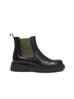 Frank Daniel Stiefeletten^Leder-Chelsea-Boots in Schwarz/ Khaki