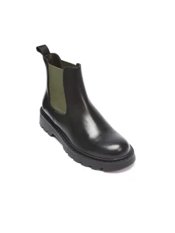 Frank Daniel Stiefeletten^Leder-Chelsea-Boots in Schwarz/ Khaki