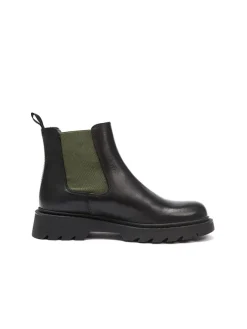 Frank Daniel Stiefeletten^Leder-Chelsea-Boots in Schwarz/ Khaki