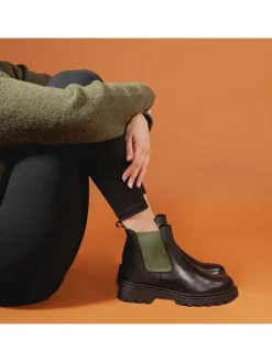 Frank Daniel Stiefeletten^Leder-Chelsea-Boots in Schwarz/ Khaki