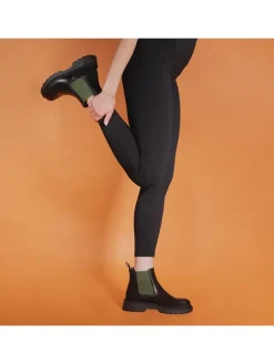 Frank Daniel Stiefeletten^Leder-Chelsea-Boots in Schwarz/ Khaki