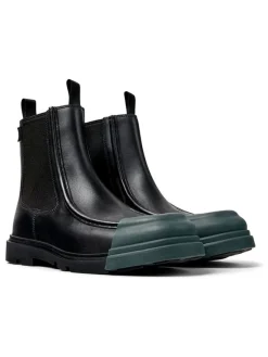 Leder-Chelsea-Boots in Schwarz/ Grün>Camper Hot