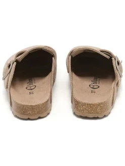 Leder-Clogs in Beige><noscript><img width=