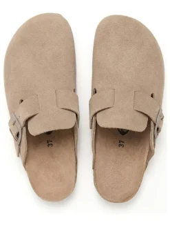 Leder-Clogs in Beige><noscript><img width=