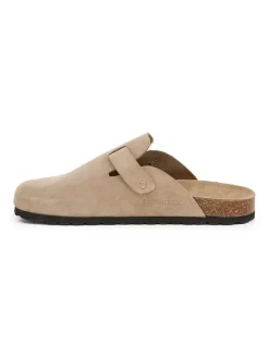 SABOKETS Hausschuhe^Leder-Clogs in Beige