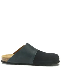 Leder-Clogs in Dunkelblau><noscript><img width=