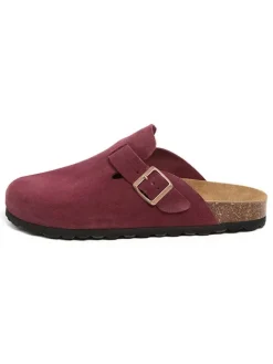 billowy Hausschuhe^Leder-Clogs in Dunkelrot