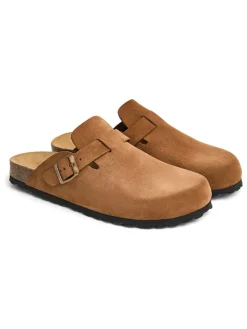 Leder-Clogs in Hellbraun><noscript><img width=