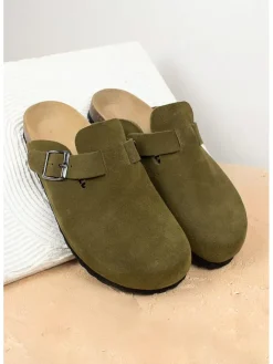 Leder-Clogs in Khaki><noscript><img width=