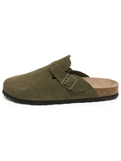 billowy Hausschuhe^Leder-Clogs in Khaki