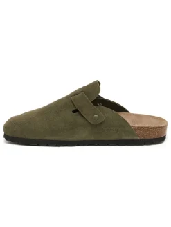billowy Hausschuhe^Leder-Clogs in Khaki
