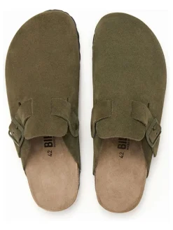 billowy Hausschuhe^Leder-Clogs in Khaki