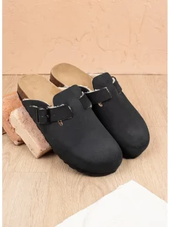 Leder-Clogs in Schwarz>billowy Sale