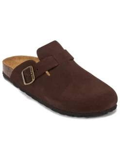 Mandel Hausschuhe^Leder-Clogs "Noe" in Braun