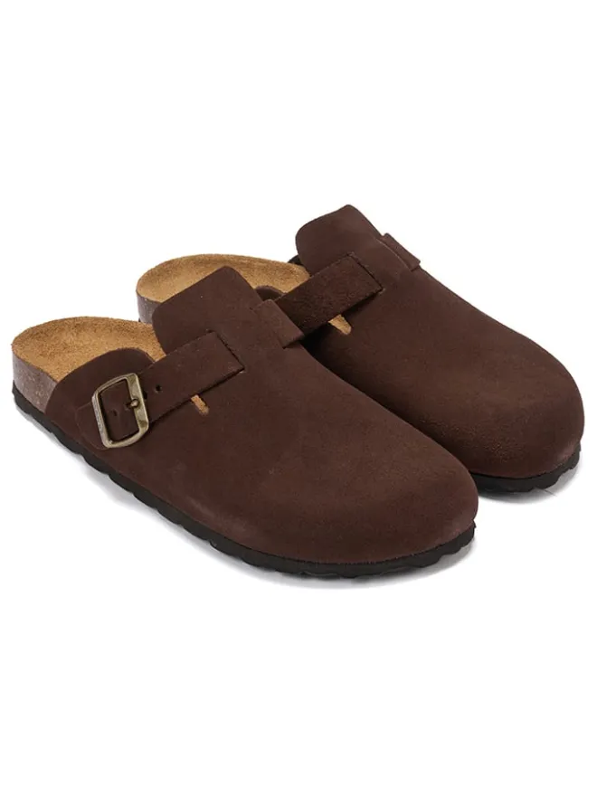 Mandel Hausschuhe^Leder-Clogs "Noe" in Braun