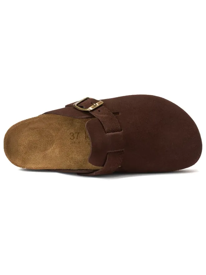 Mandel Hausschuhe^Leder-Clogs "Noe" in Braun