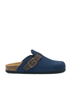 Mandel Hausschuhe^Leder-Clogs "Noe" in Dunkelblau
