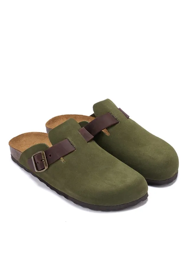 Leder-Clogs "Noe" in Khaki>Mandel New