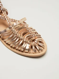 Leder-Halbsandalen in Gold><noscript><img width=