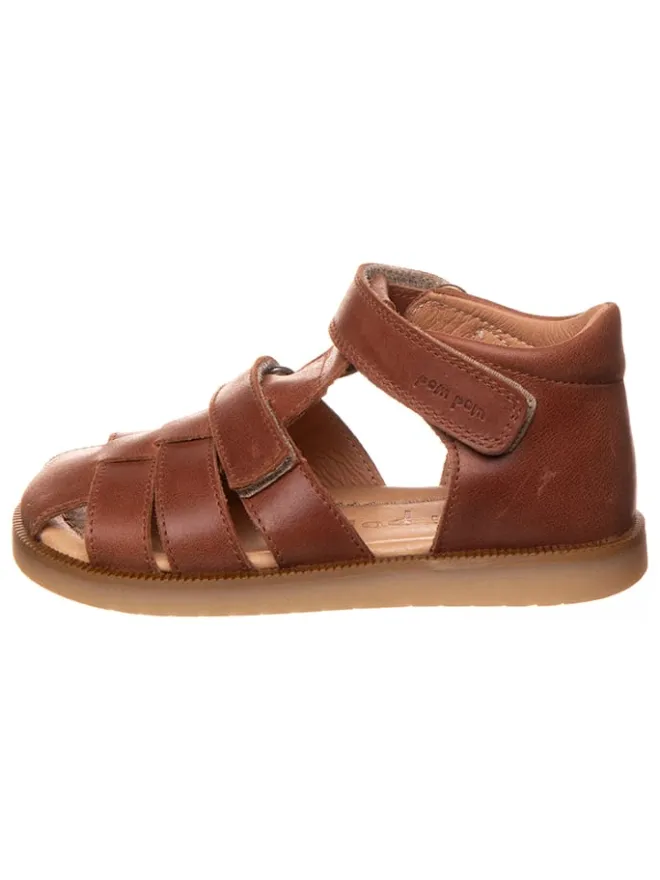POM POM Sandalen·Halbsandalen^Leder-Halbsandalen in Hellbraun