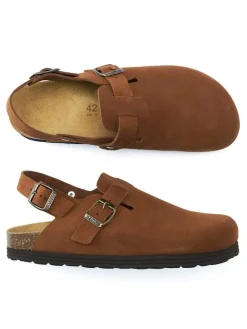 Leder-Halbsandalen in Hellbraun><noscript><img width=
