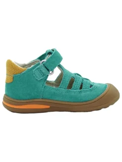 Leder-Halbsandalen in Türkis><noscript><img width=