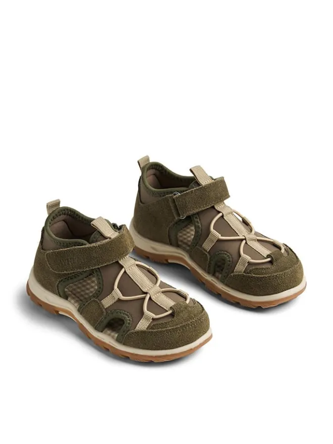 Leder-Halbsandalen "Mingi" in Khaki>Wheat Online