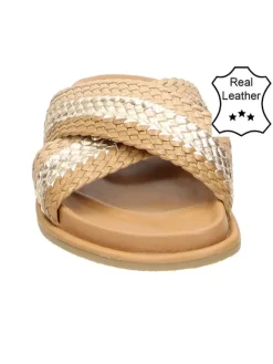 Leder-Hausschuhe in Beige/ Hellbraun><noscript><img width=