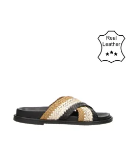 Bullboxer Hausschuhe^Leder-Hausschuhe in Beige/ Schwarz