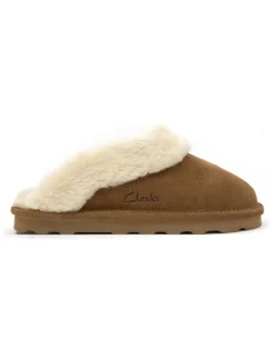 Leder-Hausschuhe in Hellbraun>Clarks Discount