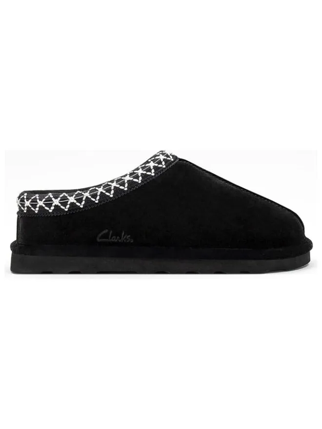 Clarks Hausschuhe|Clogs & Pantoletten^Leder-Hausschuhe in Schwarz