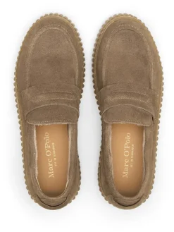 Marc O'Polo Shoes Halbschuhe^Leder-Keilmokassins in Taupe
