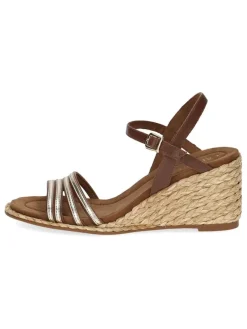 Leder-Keilsandaletten in Braun/ Gold>Caprice Best