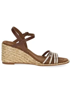 Leder-Keilsandaletten in Braun/ Gold><noscript><img width=
