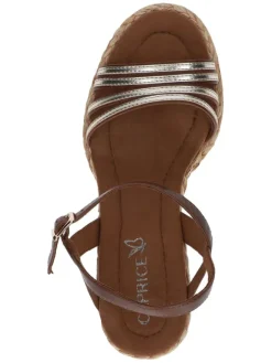Leder-Keilsandaletten in Braun/ Gold><noscript><img width=